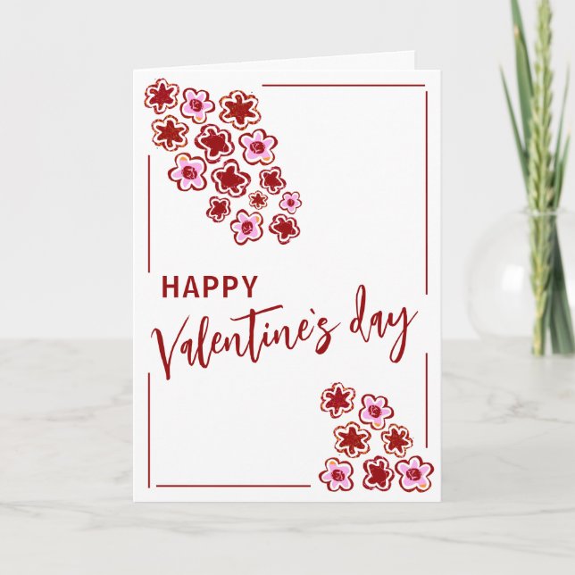 Red Pink Flowers Valentine`s Day Couple Holiday Card (Front)