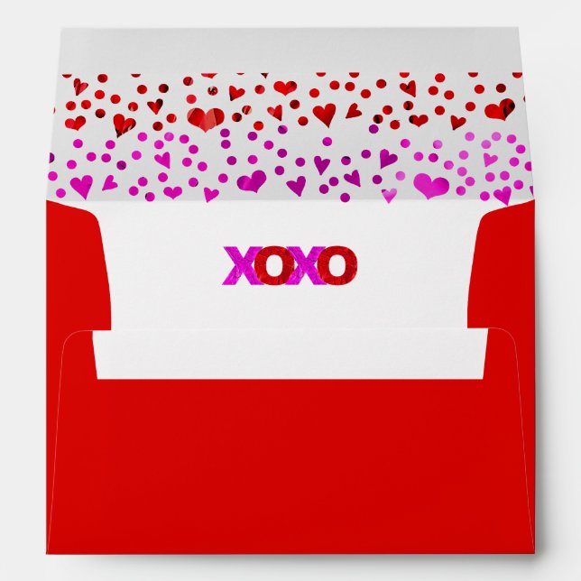 Red Pink Foil XOXO Glitter Hearts Pattern Custom Envelope (Back (Bottom))