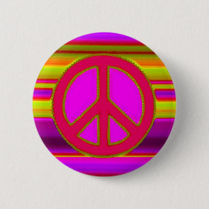 Red Pink Fractal & Peace Sign 6 Cm Round Badge