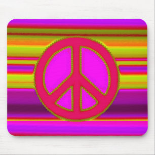 Red Pink Fractal & Peace Sign Mouse Mat
