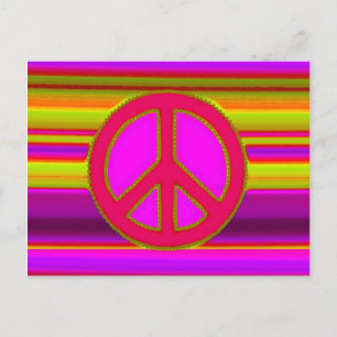Red Pink Fractal & Peace Sign Postcard
