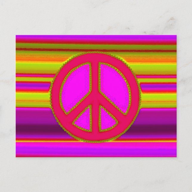 Red Pink Fractal & Peace Sign Postcard (Front)