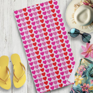 Red Pink Fuchsia Heart Beach Towel