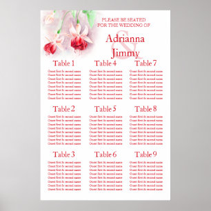 Red pink fuchsia Wedding Seating Table Planner 1-9 Poster