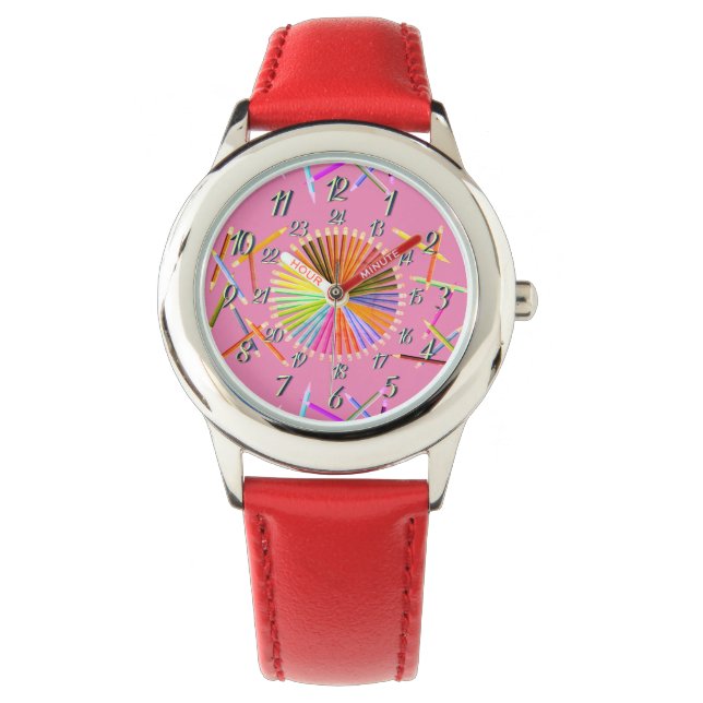 Red Pink Fun Heart Colour Wheel Watch (Front)