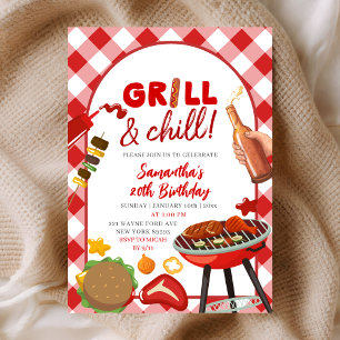 Red Pink Gingham Birthday BBQ invitation