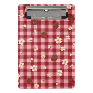 Red Pink Gingham Strawberry and Daisy Cottagecore Mini Clipboard