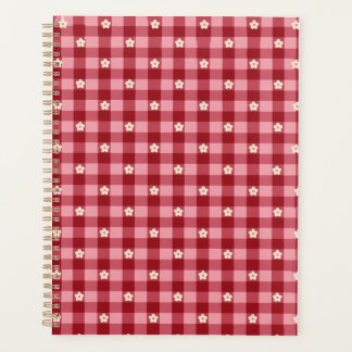 Red Pink Gingham with Cream Daisy Floral Pattern Planner