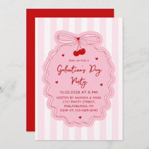 Red Pink Girly Coquette Bow Galentine's Day Party Invitation