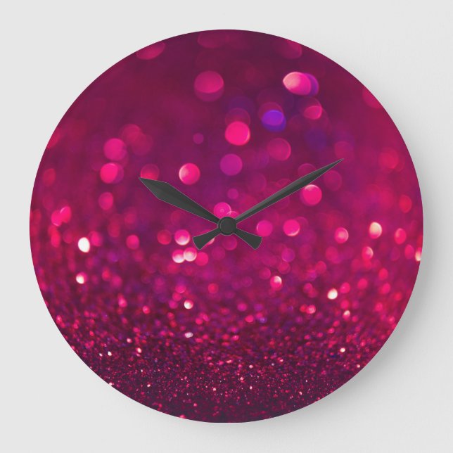 Red Pink Glitter: Abstract Bokeh Large Clock (Front)