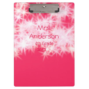 Red pink glitter sparkle Back to school teacher ap Clipboard