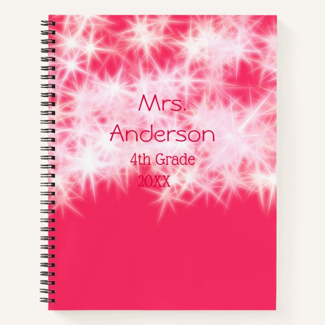 Red pink glitter sparkle Back to school teacher ap Notebook (Front)