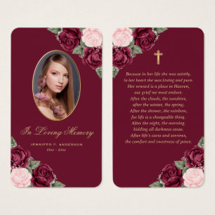 Red Pink Gold Floral Funeral Prayer Card