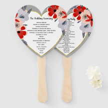 Red Pink Gold Floral Wedding Program Fan