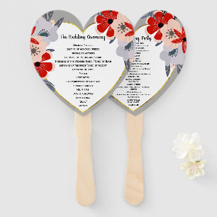 Red Pink Gold Floral Wedding Program Fan