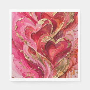 Red & Pink Gold Heart Swirl Party Napkins