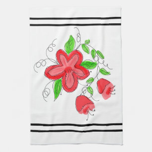 Red pink green and White Tea Towel