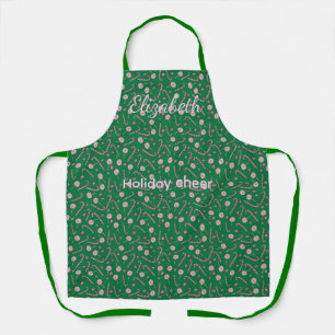 Red pink green candy cane lollipop Holiday cheer Apron