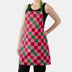 Red Pink Green Chequered Pattern Design  Apron