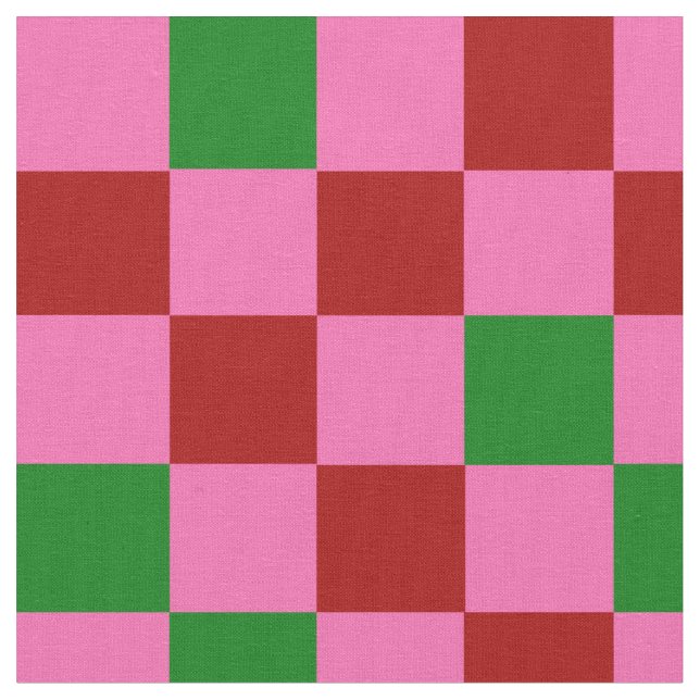Red Pink Green Chequered Pattern Design  Fabric (Close Up)