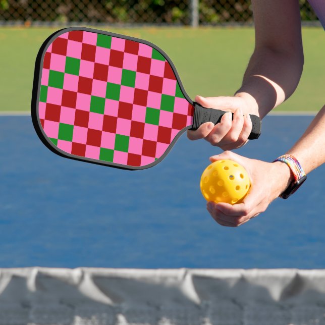 Red Pink Green Chequered Pattern Design  Pickleball Paddle (Insitu)