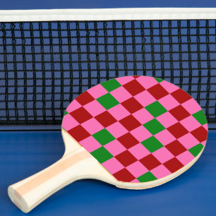 Red Pink Green Chequered Pattern Design Ping Pong Paddle