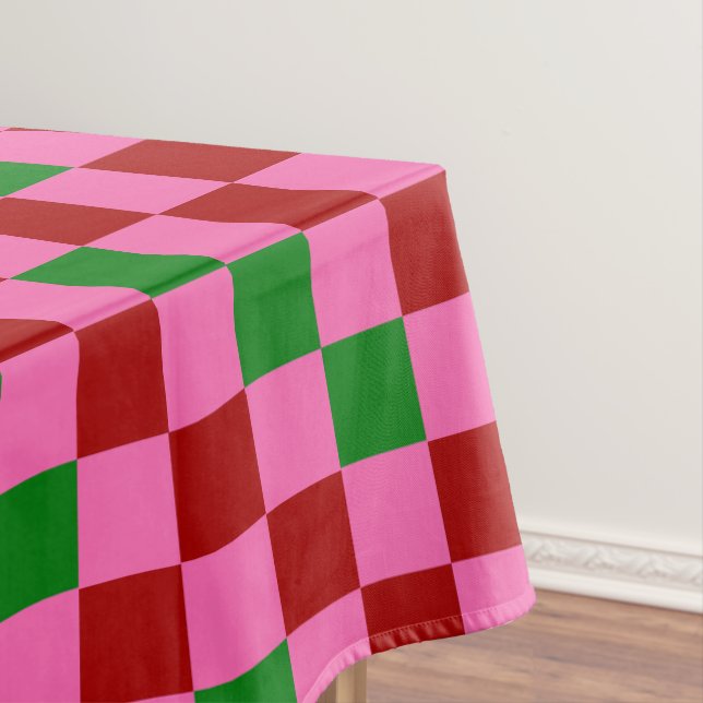 Red Pink Green Chequered Pattern Design  Tablecloth (In Situ)