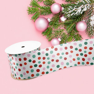 Red, Pink, Green Christmas Cheer Confetti Ribbon Satin Ribbon