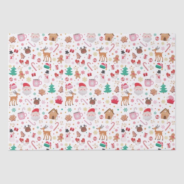 Red Pink Green Christmas Santa Winter Wonderland Tissue Paper (Front)