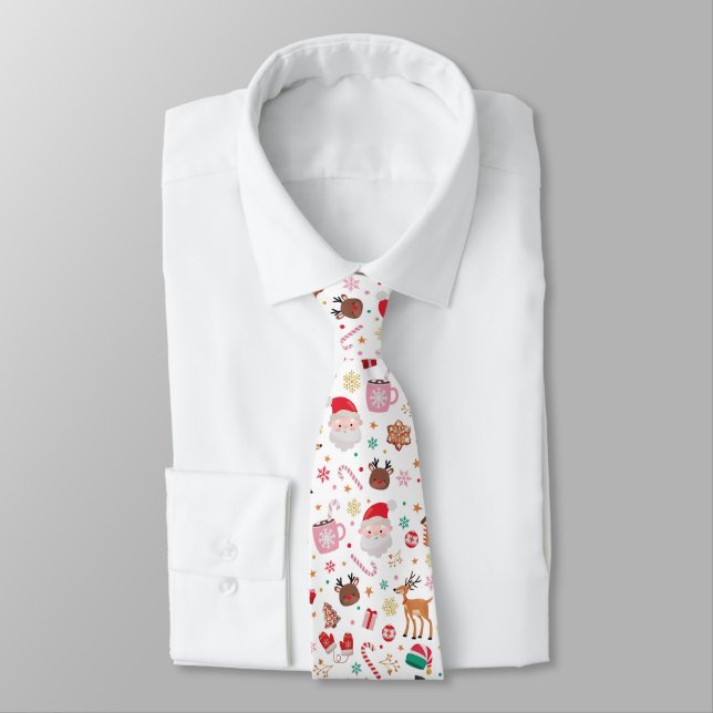 Red Pink Green Christmas Winter Wonderland Santa Tie (Tied)