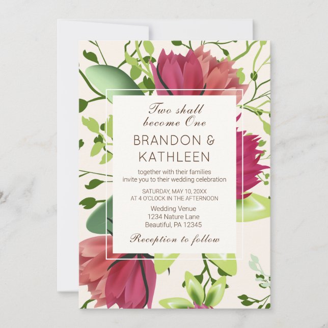 Red Pink Green Clover Floral Christian Wedding Invitation (Front)