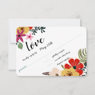 Red Pink Green Lavender Love Flora Fauna RSVP Card