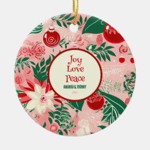 Red Pink Green Retro Floral Ceramic Tree Decoration
