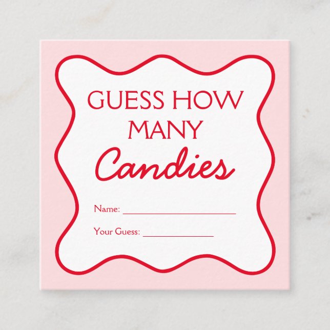 Red Pink Guess How Many Candies Baby Shower Game Enclosure Card (Front)