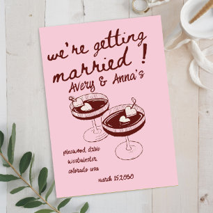 Red pink Hand Draw Wedding Whimsical invitation