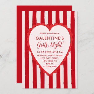 Red Pink Hand Drawn Galentine's Girls Night Party Invitation