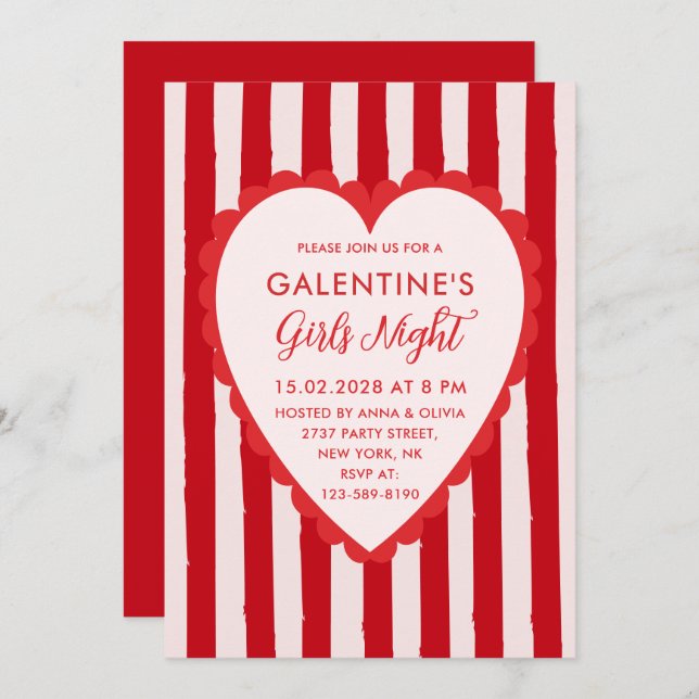 Red Pink Hand Drawn Galentine's Girls Night Party Invitation (Front/Back)