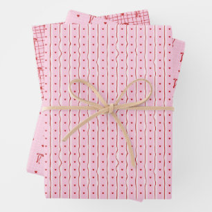 Red Pink Hand Drawn Hearts Bows Valentine’s Day Wr Wrapping Paper Sheet