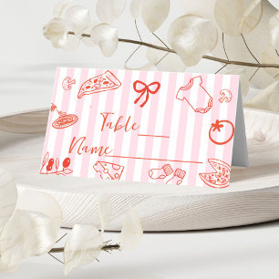 Red & Pink Hand Drawn Pizza Baby Shower Place Card