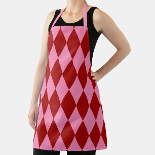 Red Pink Harlequin Chequered Design Apron