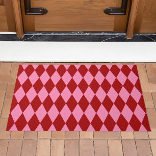 Red Pink Harlequin Chequered Design  Doormat