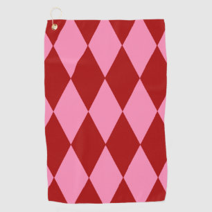 Red Pink Harlequin Chequered Design Golf Towel