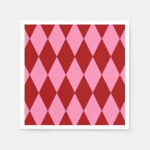 Red Pink Harlequin Chequered Design Napkin