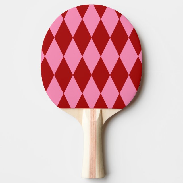 Red Pink Harlequin Chequered Design  Ping Pong Paddle (Front)