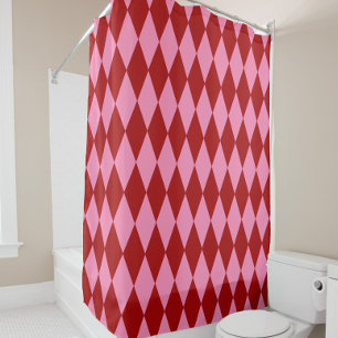 Red Pink Harlequin Chequered Design Shower Curtain