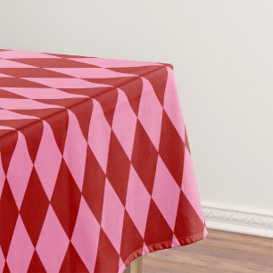 Red Pink Harlequin Chequered Design  Tablecloth