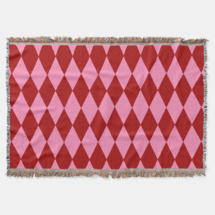 Red Pink Harlequin Chequered Design Throw Blanket