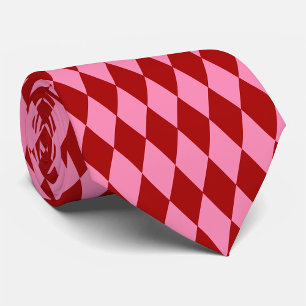 Red Pink Harlequin Chequered Design Tie