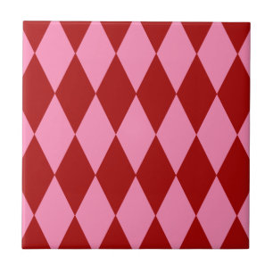 Red Pink Harlequin Chequered Design Tile