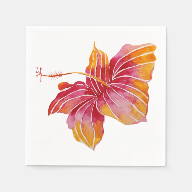 Red & Pink Hawaiian Hibiscus Flower Paper Napkins (Front)